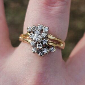 14K Yellow Gold Diamond Cocktail Statement Cluster Ring 1/2TCW Size 7.75